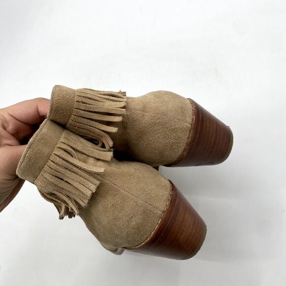 Joie Tan Suede Fringe Low Heeled Booties - Picture 4 of 5